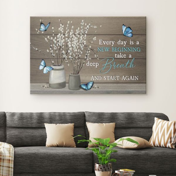 Every Day Is A New Beginning Butterfly Flower Christian Canvas Gallery Painting Wrapped Canvas Canvas - Image 2