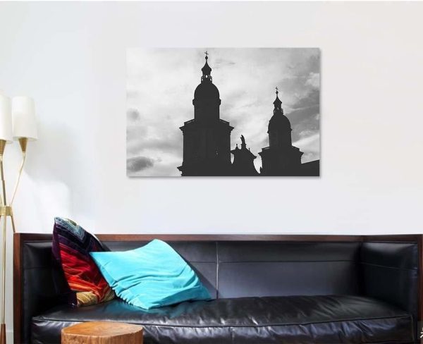 Black White Silhouette Cathedral Front Light Christian Premium Multi Canvas Prints, Multi Piece Panel Canvas Luxury Gallery Wall Fine Art Print - Image 4