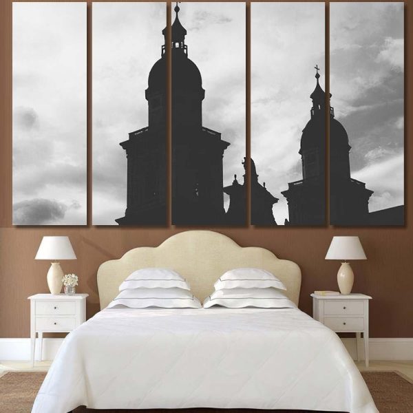 Black White Silhouette Cathedral Front Light Christian Premium Multi Canvas Prints, Multi Piece Panel Canvas Luxury Gallery Wall Fine Art Print - Image 8