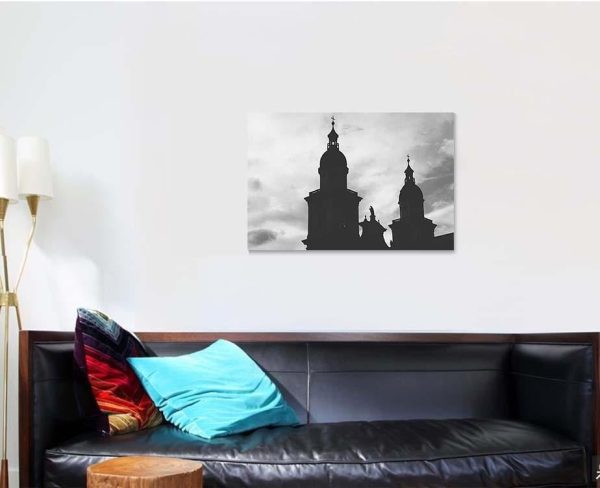 Black White Silhouette Cathedral Front Light Christian Premium Multi Canvas Prints, Multi Piece Panel Canvas Luxury Gallery Wall Fine Art Print - Image 3