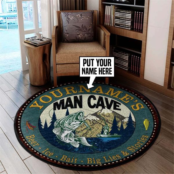 Personalized Man Cave Fishing Round Rug, Carpet 06340 - Image 2