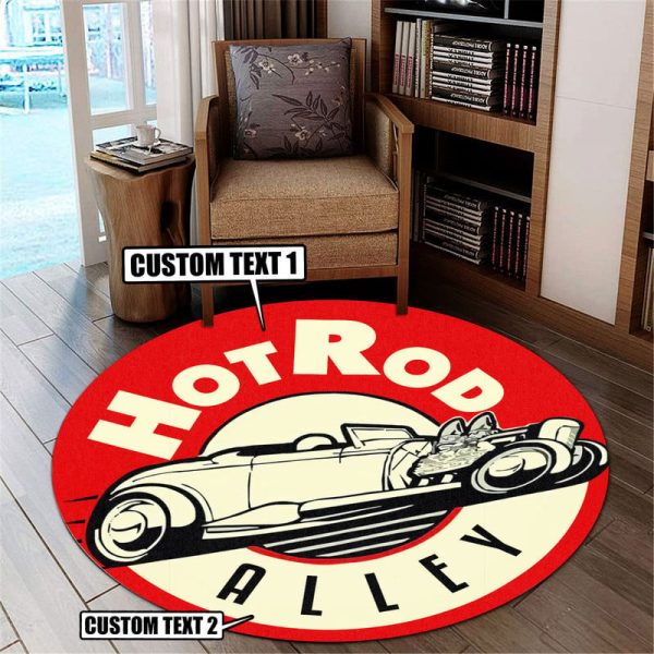 Personalized Hot Rod Round Mat - Image 3