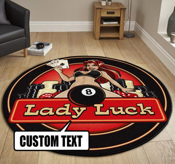 Personalized Lady Luck Garage Decor, Home Bar Decor Hot Rod Round Mat - Image 3