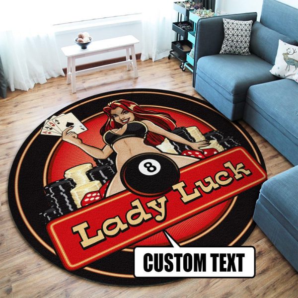 Personalized Lady Luck Garage Decor, Home Bar Decor Hot Rod Round Mat - Image 2