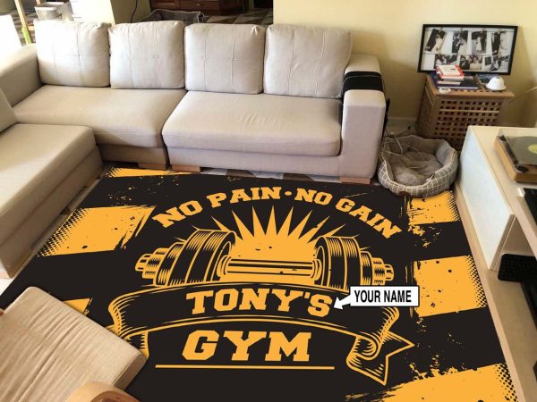 Personalized Fitness Home Gym Decor No Pain No Gain Area Rug Washable - Image 3