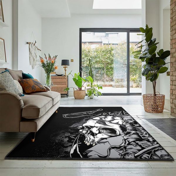 Skull Cool Rugs The Grim Reaper And Skull Rug Rectangle Rugs Washable Area Rug Non-Slip Carpet For Living Room Bedroom - Image 2