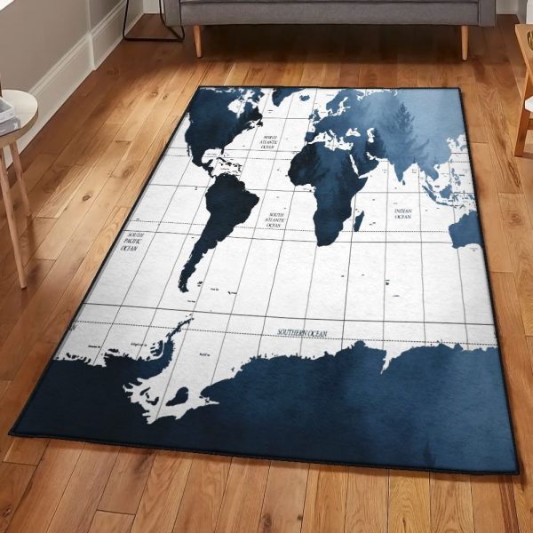 Travel Lover Playroom Rug World Map Rug Rectangle Rugs Washable Area Rug Non-Slip Carpet For Living Room Bedroom - Image 2