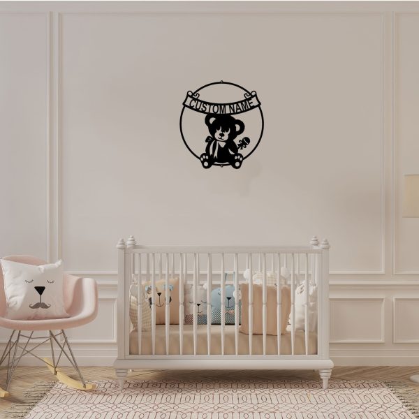 Teddy Bear Baby Banner Personalized Indoor Outdoor Steel Wall Sign Art - Image 2