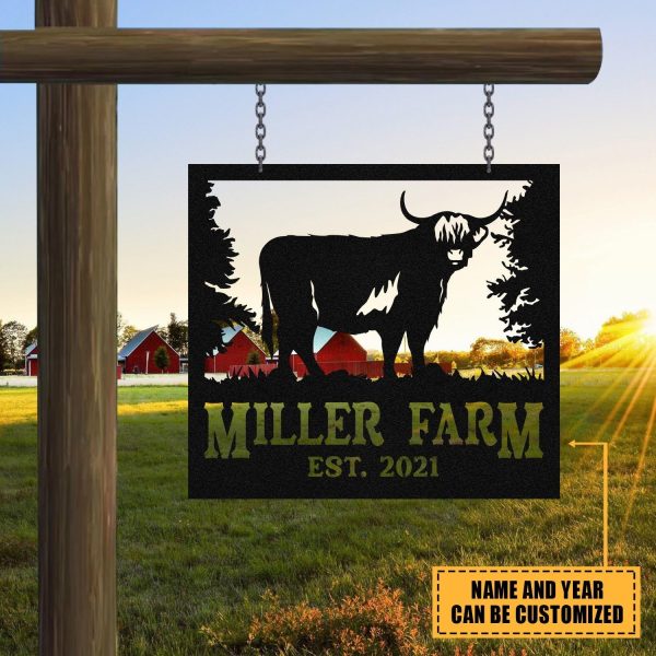 Personalized Metal Farm Sign Highland Cow Monogram, Custom Outdoor Far - Image 3