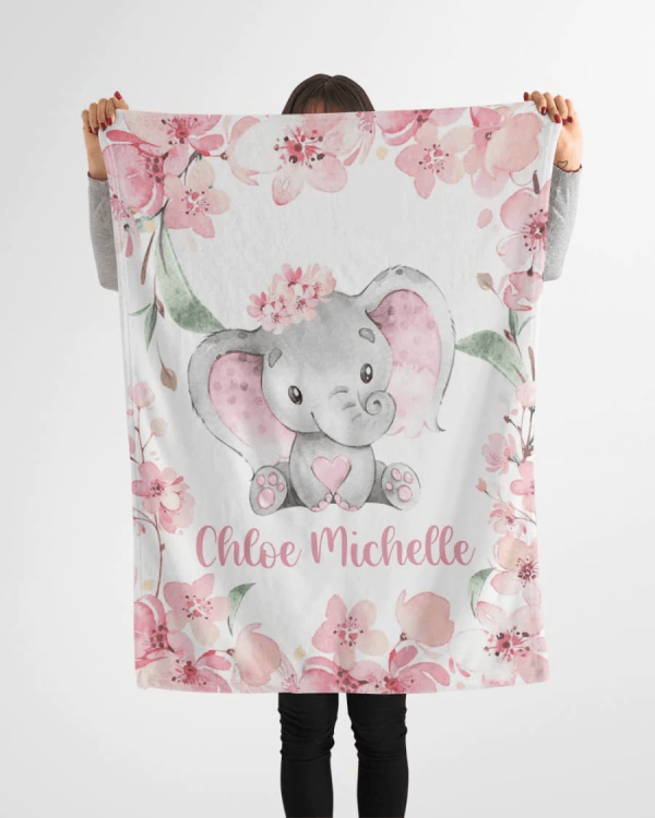 Personalized Baby Blankets - Baby Blanket for Girls with Name, Elephan - Image 3