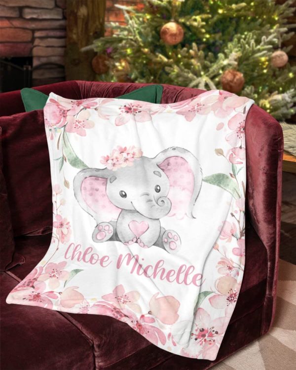 Personalized Baby Blankets - Baby Blanket for Girls with Name, Elephan - Image 4