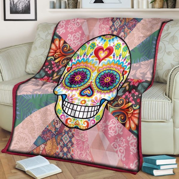 Sugar Skull Hippie Skeleton Fleece Blanket - Image 3