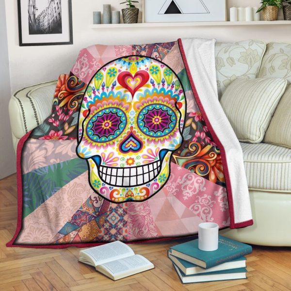 Sugar Skull Hippie Skeleton Fleece Blanket - Image 2