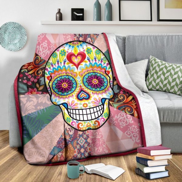 Sugar Skull Hippie Skeleton Fleece Blanket - Image 4