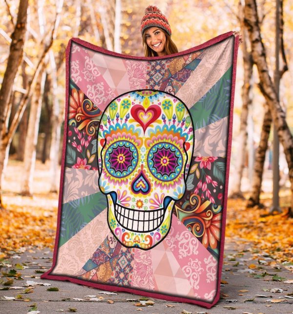 Sugar Skull Hippie Skeleton Fleece Blanket - Image 5