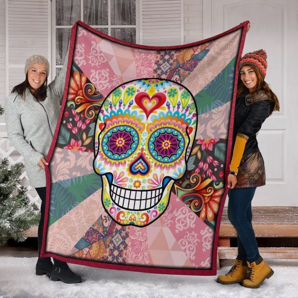 Sugar Skull Hippie Skeleton Fleece Blanket - Image 6