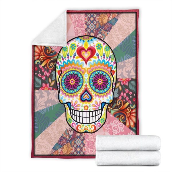 Sugar Skull Hippie Skeleton Fleece Blanket - Image 7