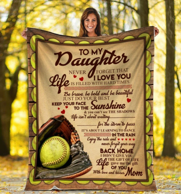 To My Daughter Never Forget That I Love You Baseball Fleece Blanket - Image 2