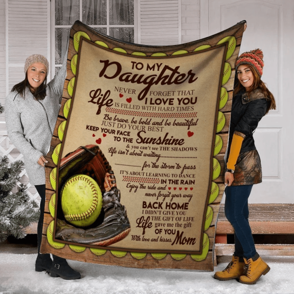 To My Daughter Never Forget That I Love You Baseball Fleece Blanket - Image 3