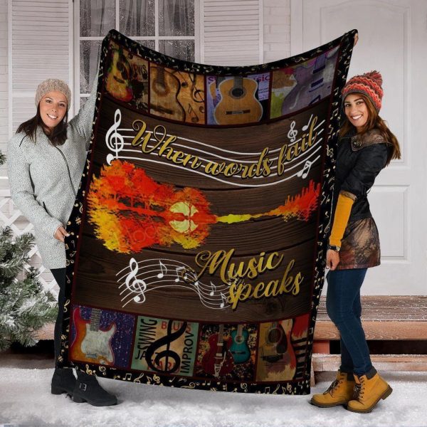 When Words Fail Music Speaks Guitar Fleece Blanket - Image 2