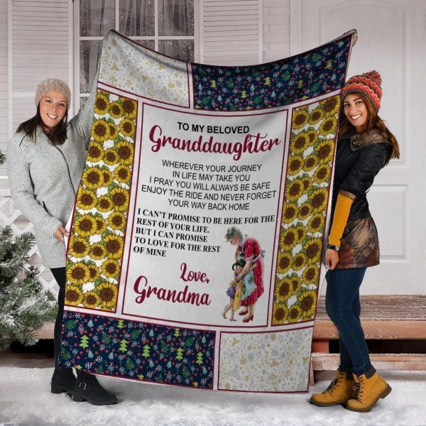 To My Beloved Granddaughter Grandma Hug Granddaughter Fleece Blanket - Image 2