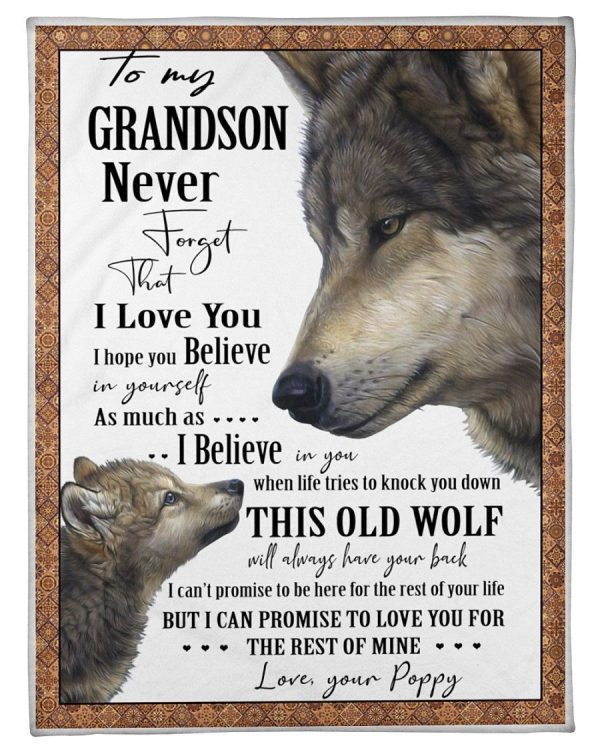 Wolves Love Message From Poppy To Grandson Fleece Blanket - Image 2