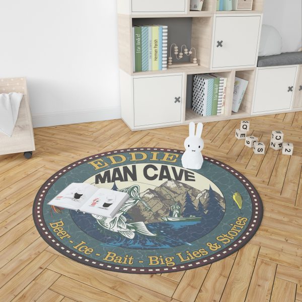 Personalized Man Cave Fishing Round Rug, Carpet 06340 - Image 4