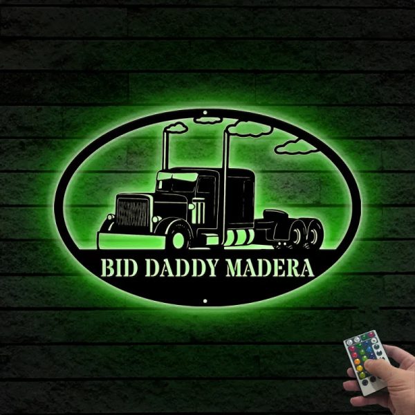 Personalized Semi Truck Metal Wall Art Led Light, Custom Truck Driver - Image 3