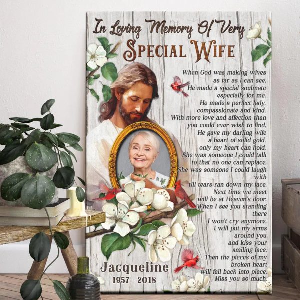 Personalized Canvas Prints, Custom Photo, Memorial Gifts, Sympathy Gifts, Jesus In His Arms, In Loving Memory Of Very Special Wife Dem Canvas - Image 3