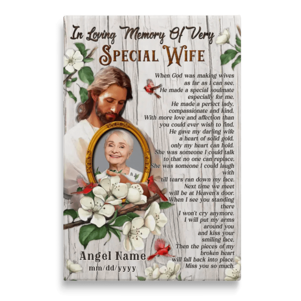 Personalized Canvas Prints, Custom Photo, Memorial Gifts, Sympathy Gifts, Jesus In His Arms, In Loving Memory Of Very Special Wife Dem Canvas - Image 4