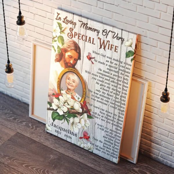 Personalized Canvas Prints, Custom Photo, Memorial Gifts, Sympathy Gifts, Jesus In His Arms, In Loving Memory Of Very Special Wife Dem Canvas - Image 6