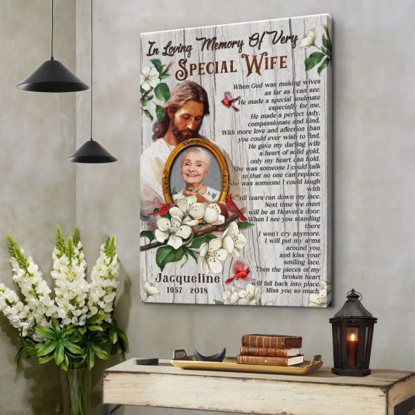 Personalized Canvas Prints, Custom Photo, Memorial Gifts, Sympathy Gifts, Jesus In His Arms, In Loving Memory Of Very Special Wife Dem Canvas - Image 8