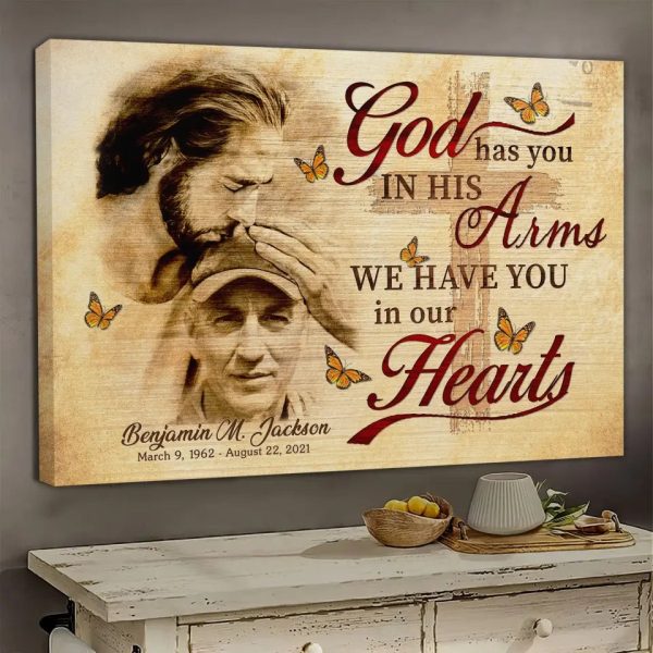 Personalized Canvas Prints, Custom Photo, Sympathy Gifts, Memorial Remembrance Gifts, Safe in God Hand, God In His Has You His Arms Dem Canvas - Image 3