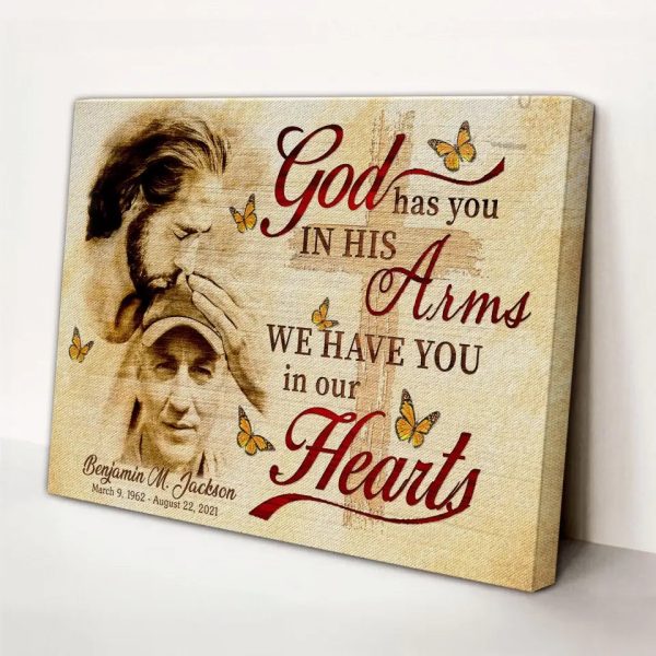 Personalized Canvas Prints, Custom Photo, Sympathy Gifts, Memorial Remembrance Gifts, Safe in God Hand, God In His Has You His Arms Dem Canvas - Image 4