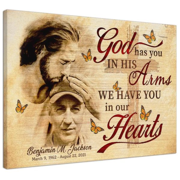 Personalized Canvas Prints, Custom Photo, Sympathy Gifts, Memorial Remembrance Gifts, Safe in God Hand, God In His Has You His Arms Dem Canvas - Image 5