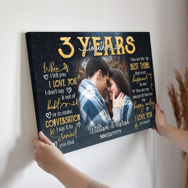 Personalized Photo Canvas Prints, Gifts For Couples, 3rd Anniversary Gift For Husband And Wife, 3 Years When I Tell You I Love You Dem Canvas - Image 3