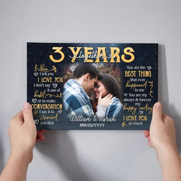 Personalized Photo Canvas Prints, Gifts For Couples, 3rd Anniversary Gift For Husband And Wife, 3 Years When I Tell You I Love You Dem Canvas - Image 4