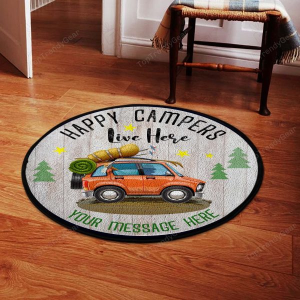 Personalized Happy Campers Live Here Round Rug, Carpet 06488 - Image 2